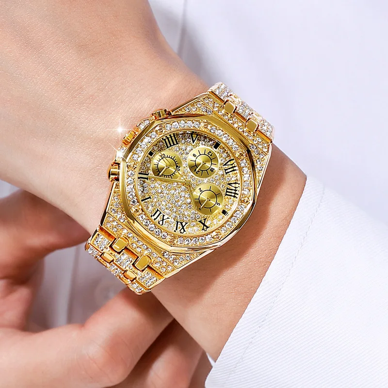 Stainless Steel Strap Watch Stylish Women's Rhinestone Inlaid Stainless Steel Quartz Watch Colorful Dial Decorative for Ladies