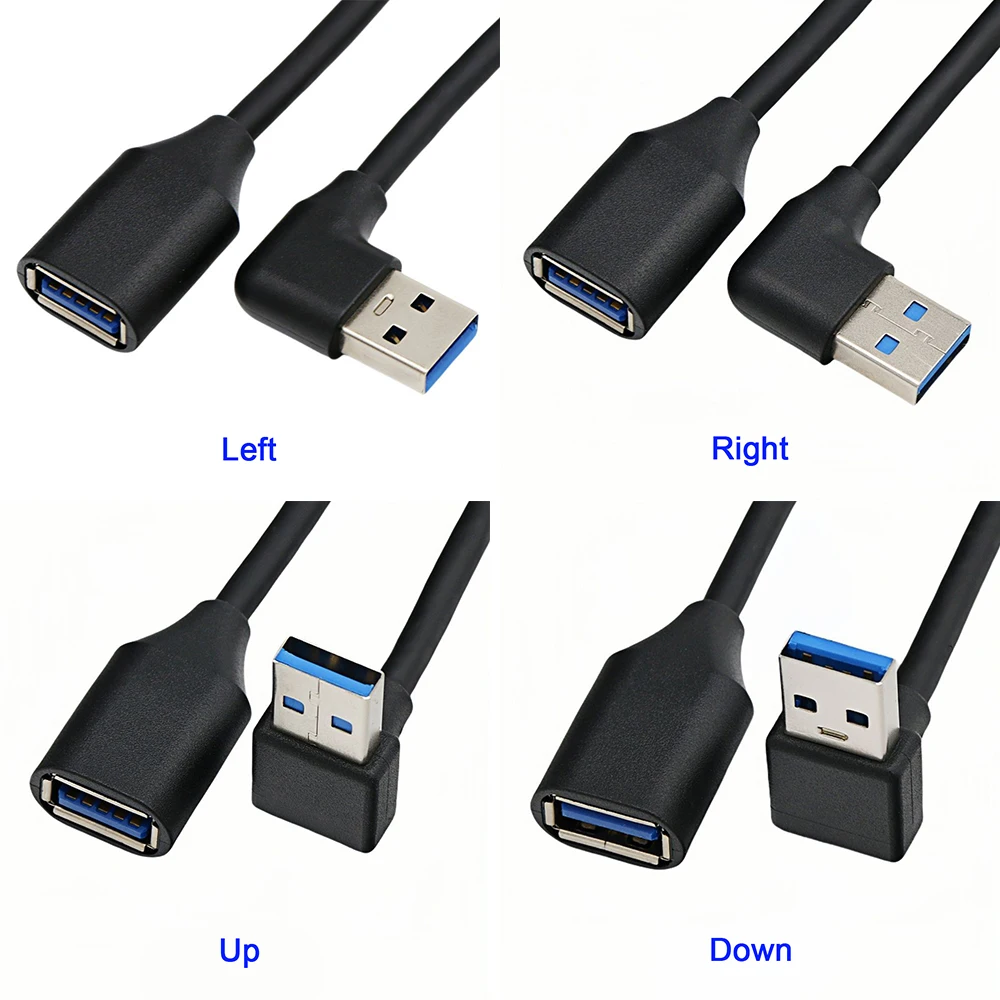 90 Degree USB 3.0 Male to Female Extension Cable,10Gbps Up Down Left Right Angle Adapter Cord for Laptop PC Hard Drive