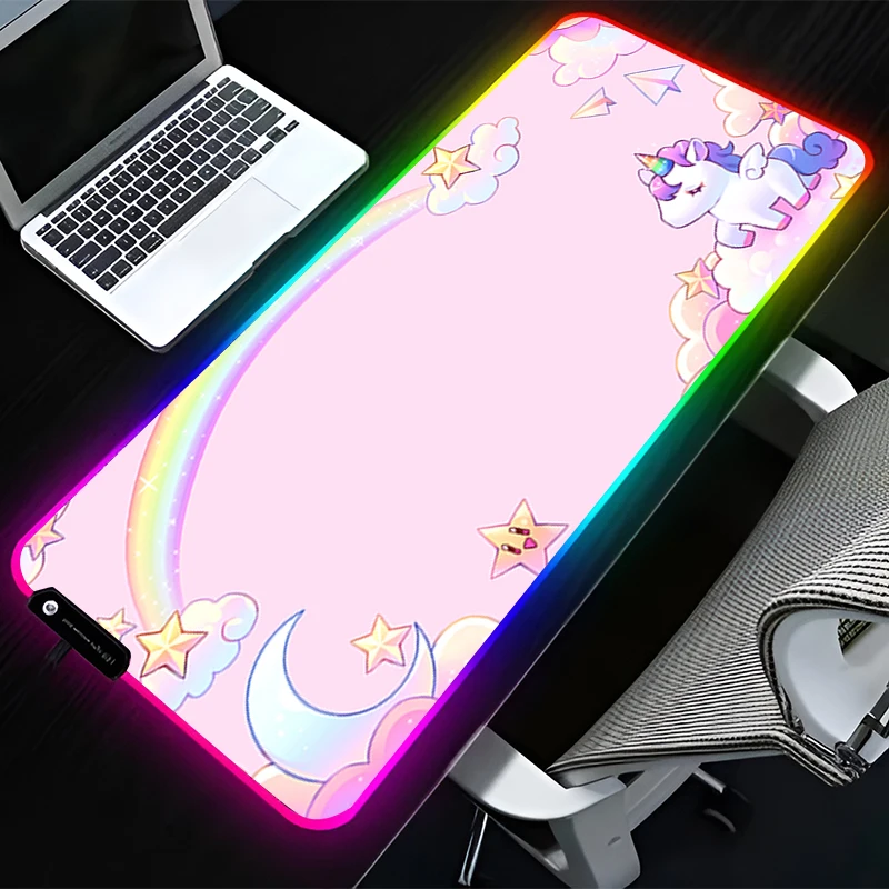 RGB LEDマウスパッド ラバー製 漫画柄 マウスパッド 拡張パッド PCアクセサリー デスクマット 滑り止め ゲーミングマット オフィス ユニコーン キーボードパッド