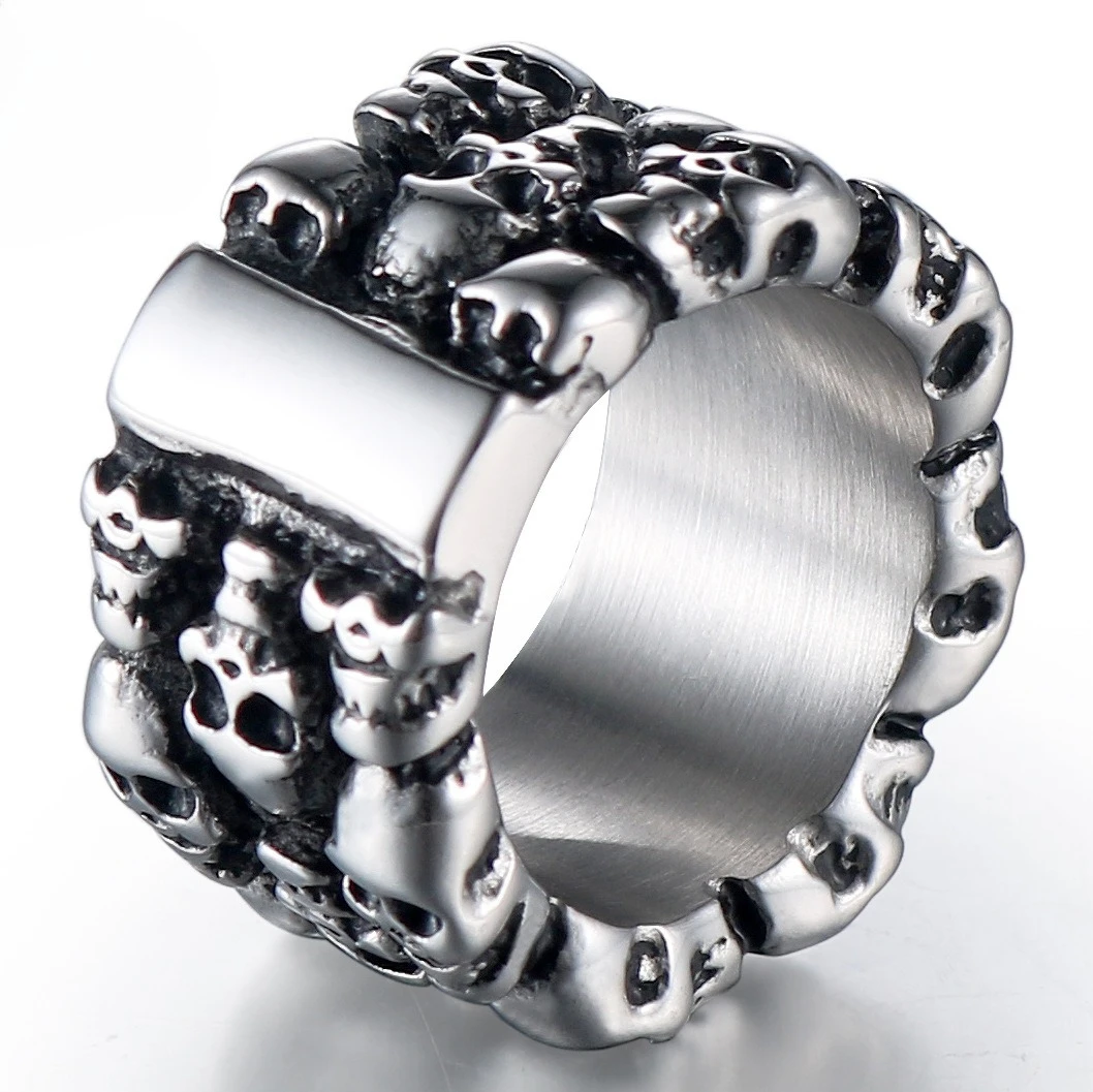

Titanium Steel Skull Ring for Men, Bold Personality Jewelry, Waterproof Non-Fading, Punk Hip Hop Nightclub Accessories