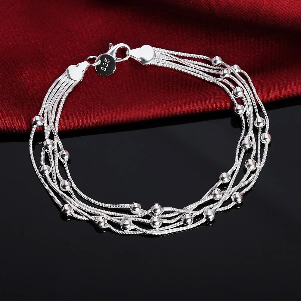 925 Sterling Silver Bracelet para Mulheres, Cinco Linha Beads Cadeia, Fine Luxury Jewelry, Wedding Party Presentes, Factory Outlet, Fashion