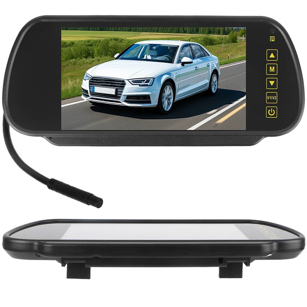 Reverse Priority HD Video Support 12V/24V Car Rearview Mirror Display LED Rearview Monitor 7 Inch Screen Auto Parking Assist