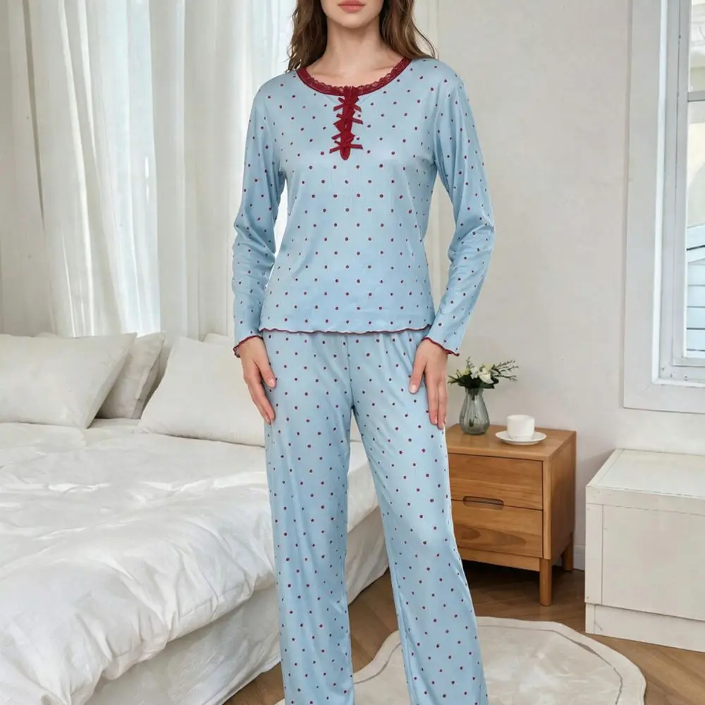 European Style Pajama Set Women Long Sleeve Top Pants Printed Casual Comfortable Loungewear Home Wear For FMC Leisure Suit