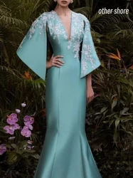 Other Shore Elegant Vintage Sweet Green Mermaid Applique V-Neck Customize Formal Occasion Prom Dress Evening Party Gowns