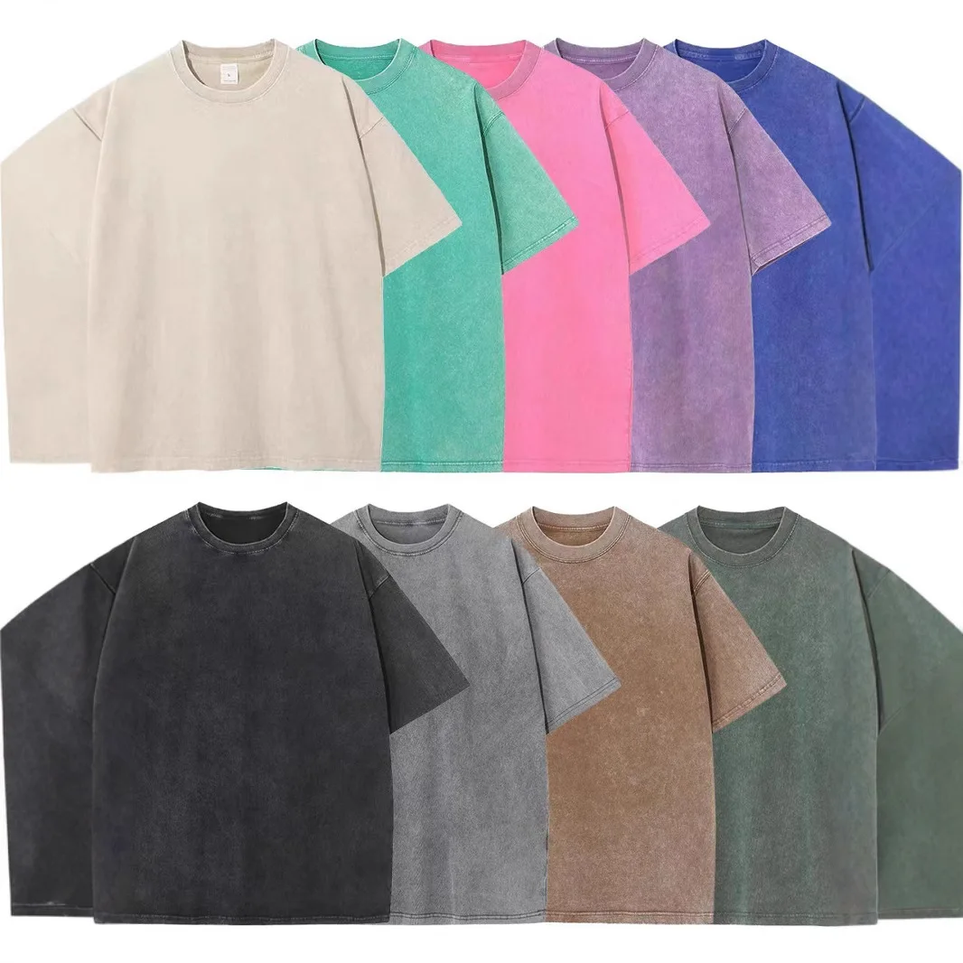 Camiseta de Verano para Hombre, 350G, Algodón Grueso, Estilo Vintage Lavado, Camisetas Holgadas de Manga Corta, Ropa Urbana, Tops de Manga Corta