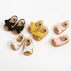 Meckior Summer Baby Sandals Baby Girl Shoes Princess Flat Sole Non-slip Toddler First Walker Crib Shoes Newborn Canvas Slippers