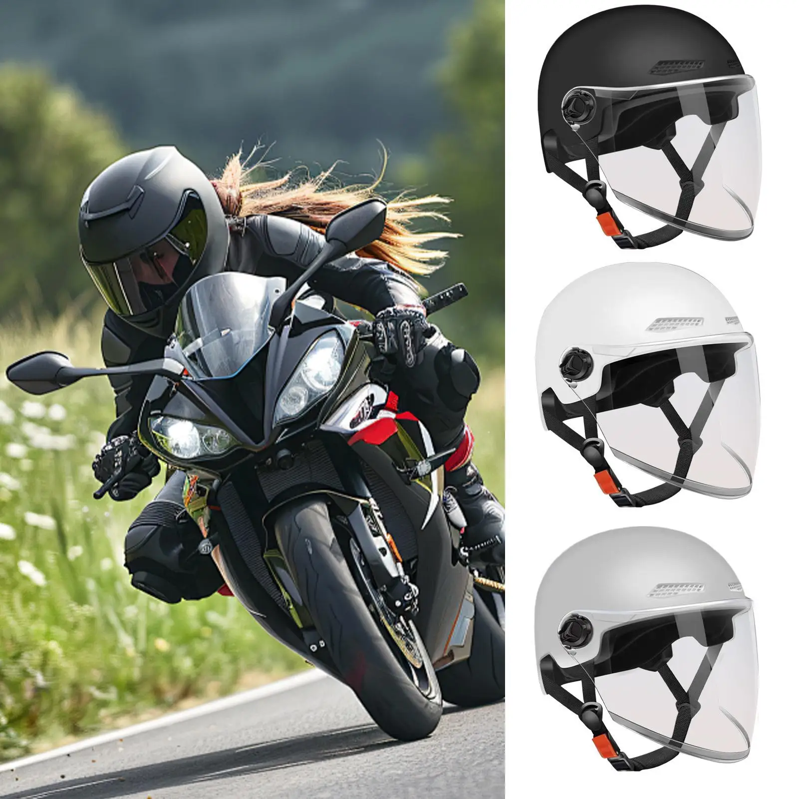 

Half Helmet Motorcycle Helmets Open Face Sun Protection Retro Quick Release Hat for Women Youth Riding Motor Scooter ATV