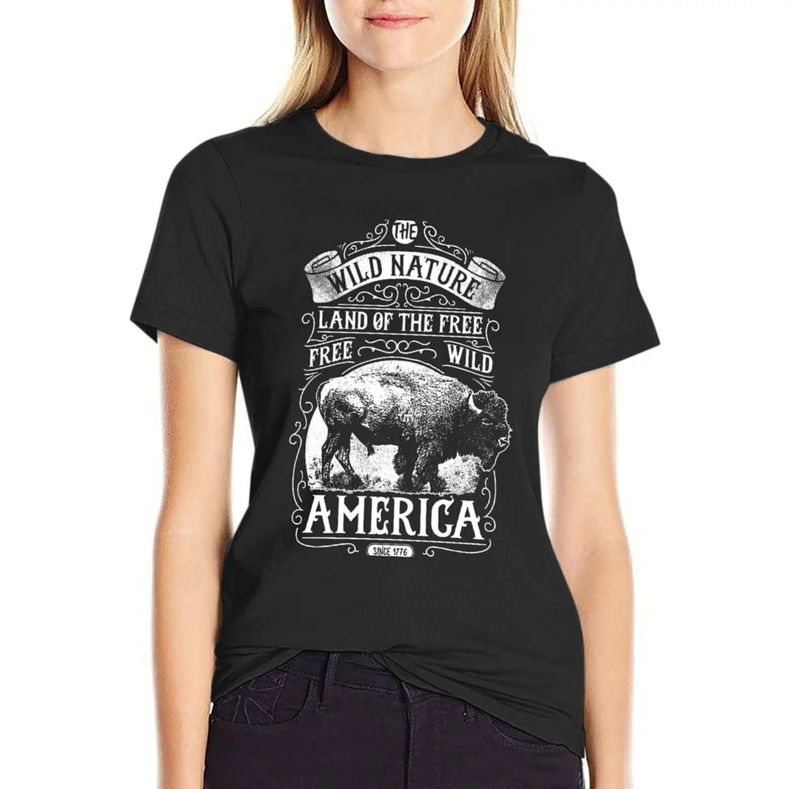 US Bison T-Shirt animal print shirt for girls aesthetic clothes Blouse graphic t-shirts for Women