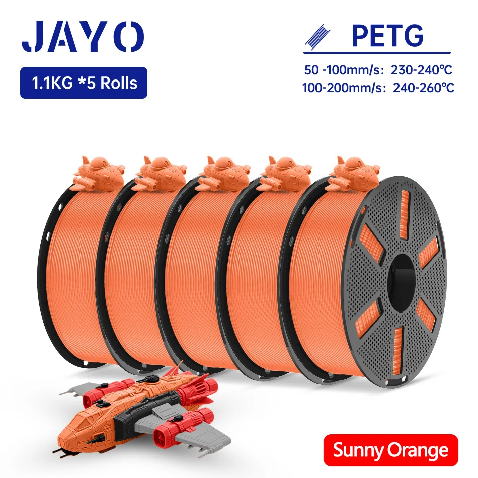JAYO PETG 3D Printer Filament 1.75MM 5Rolls 3D Printer PETG for FDM 3D Printing Material 1.1KG/Roll image 3