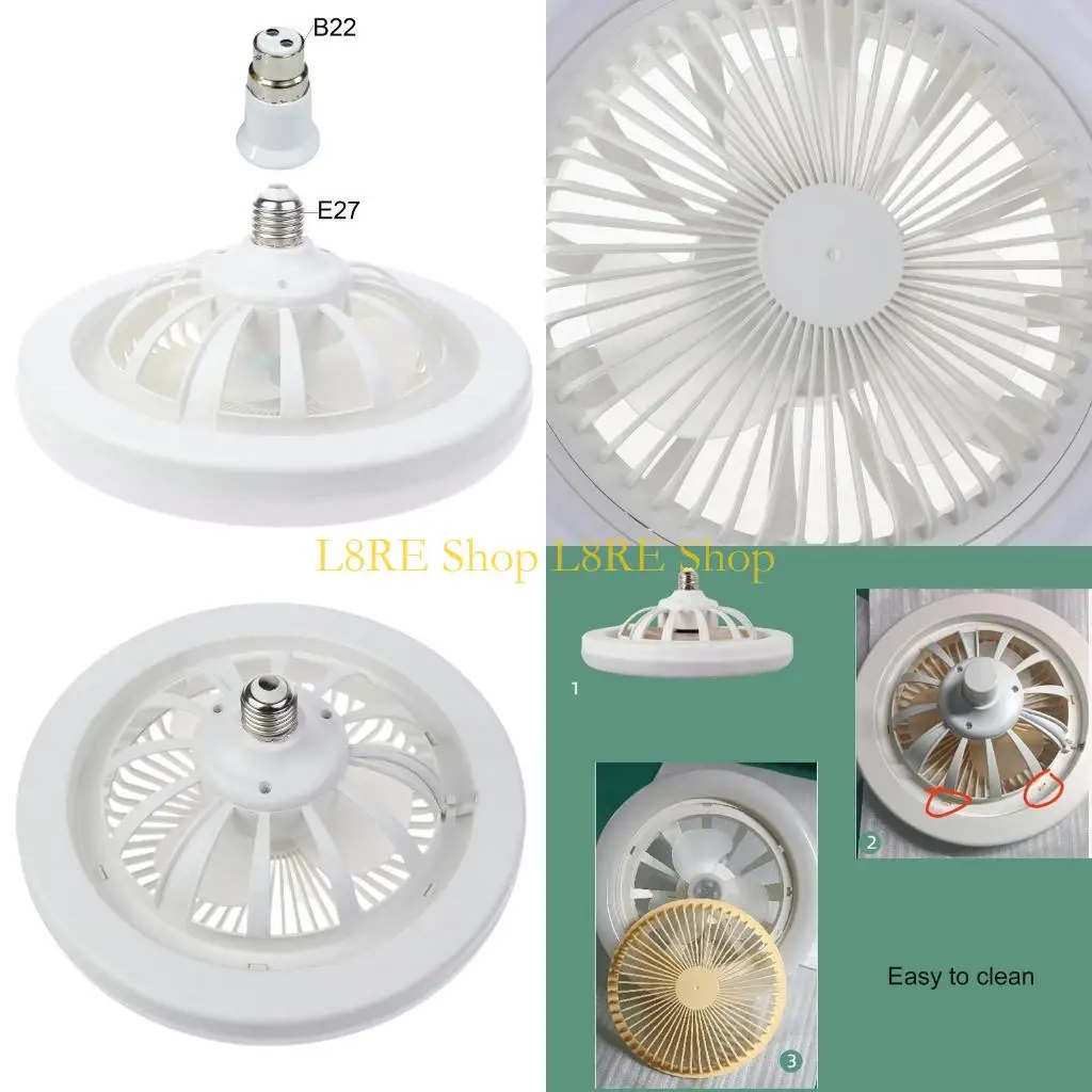 

L8RE 2-in-1 Fan Lamp E27 LED Light 30W Ceiling Fan 3-Gear Adjustable AC 85V-265V with B22 to E27 Adapter for Office Home