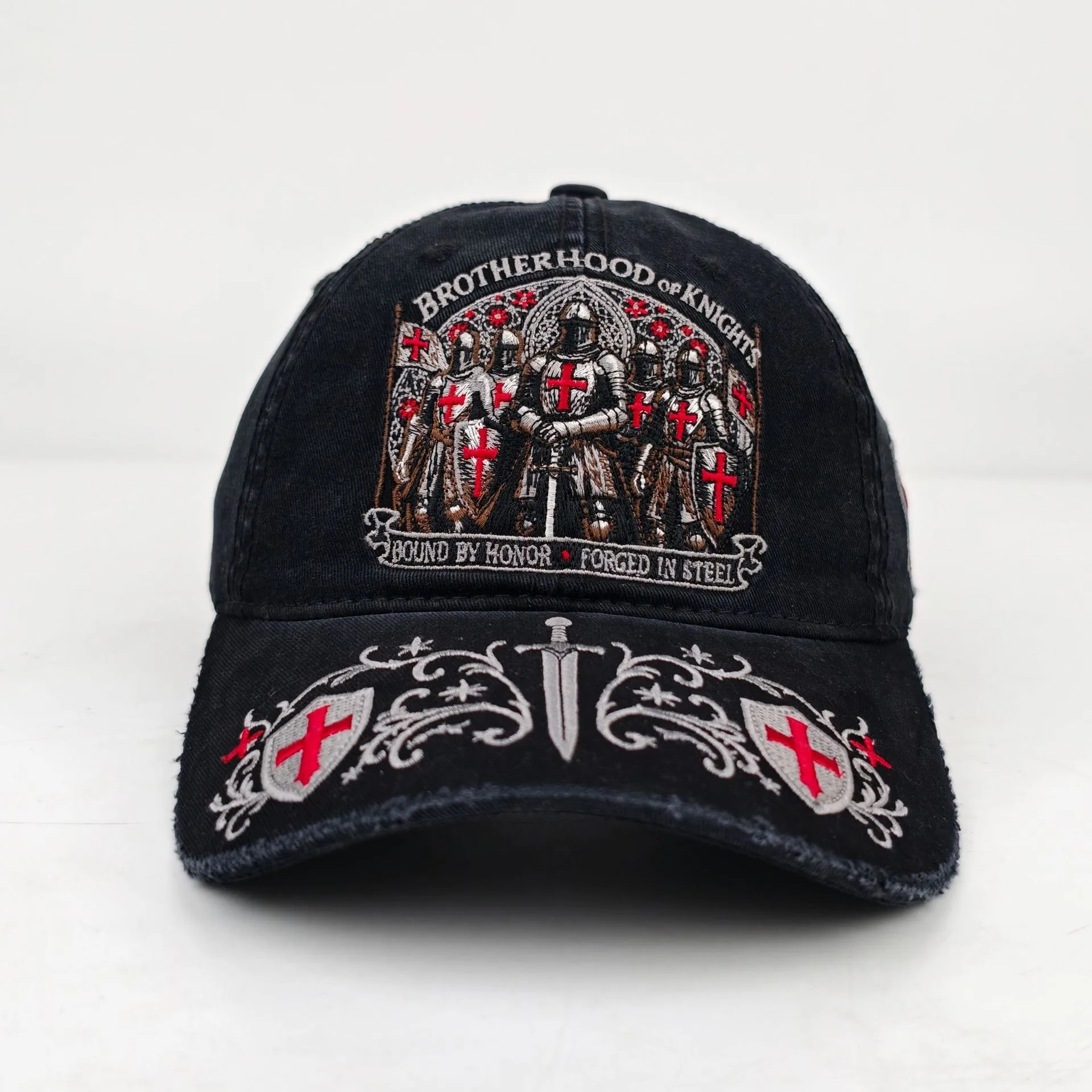 Casquette de baseball brodée de chevalier templier, style vintage européen, effet vieilli, unisexe, pour l'extérieur, type trucker