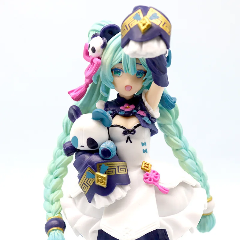 

18cm Hatsune Miku Anime Figure Fashion Panda Design Ornament Figurine Doll Car Decor Kids Toy Fans Gift Collectible Model