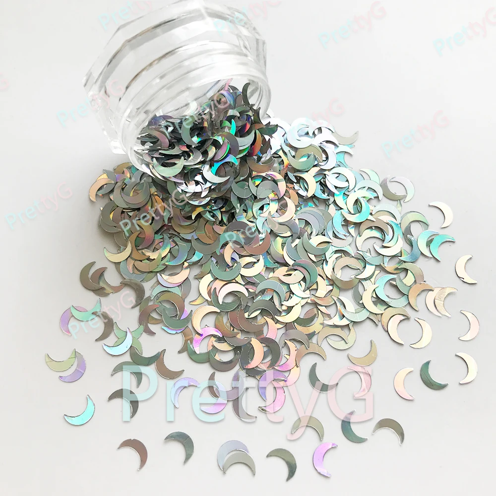 PrettyG 1 Box 5mm Thin Moon Shape Holographic Moons Glitter Sequins for Resin DIY Making Art Craft Nail Decoration Accessories