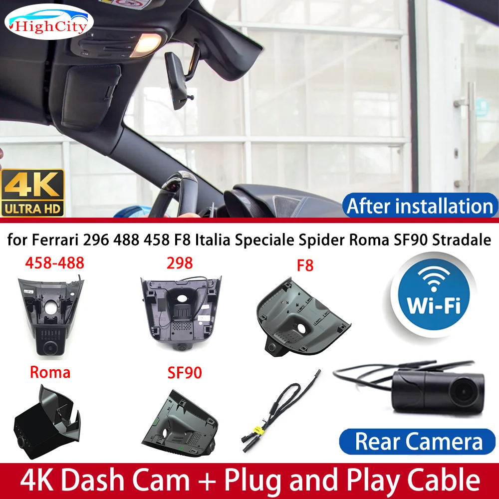 Dash Cam for Ferrari 296 488 458 F8 Italia Speciale Spider Roma SF90 Stradale 4K DVR Wifi Dashboard Camera Video Drive Recorder