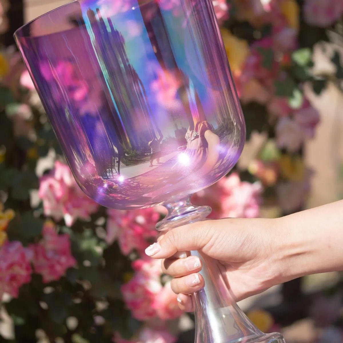 Colorful Transparent Purple Handheld Bowl Holy Grail Crystal Bowl Professional Sound Bowl Music Bowl Yoga Bowling Instrument Free Leather Stick