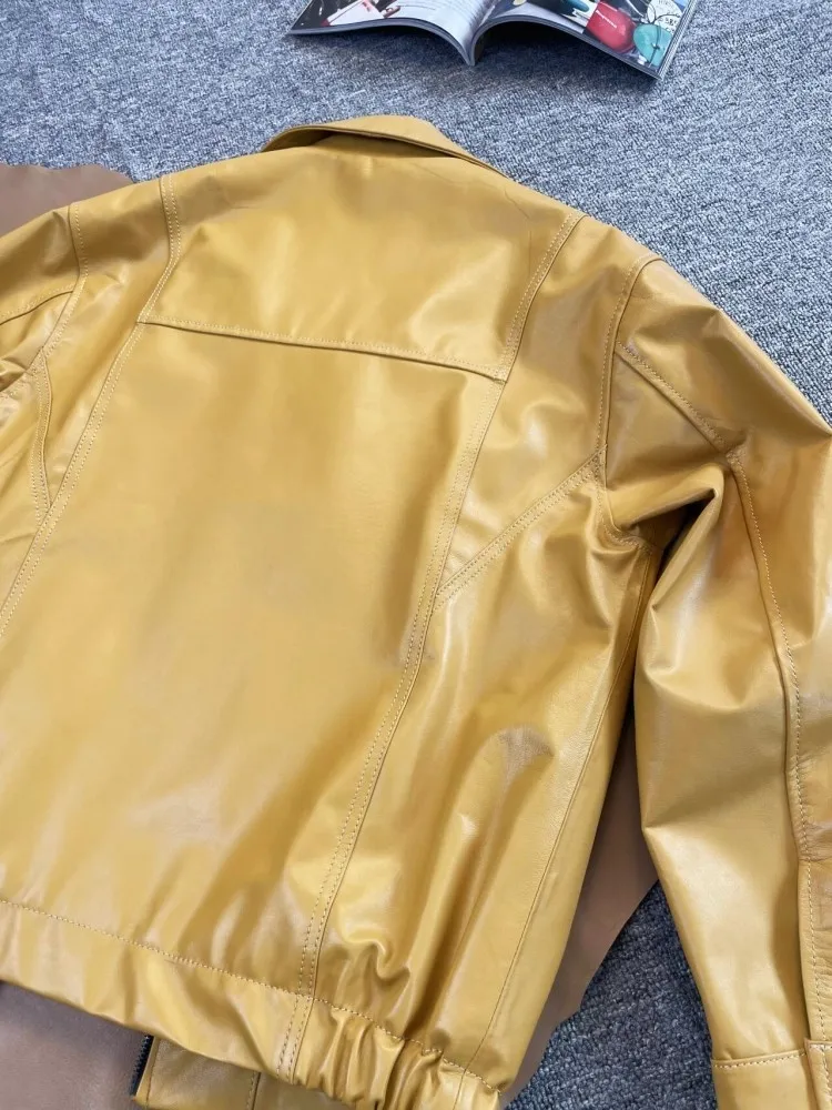 Moda uomo zenzero primavera autunno giacca in vera pelle cappotto colletto couverture cerniera pelle di pecora naturale capispalla casual giovanile