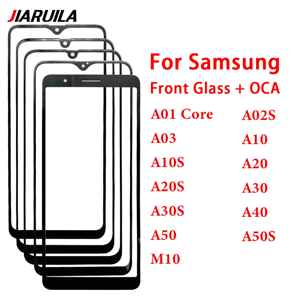 ใหม่กระจกหน้าจอด้านหน้าเคลือบ OCA สำหรับซัมซุง A02S A03 A10 A30 A30S หน้าจอสัมผัสแผงกระจกด้านนอกฝาครอบแผ่นกระจก