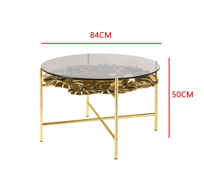 FG10Italian light luxury pure copper coffee table designer living room high-end glass leaf round corner table