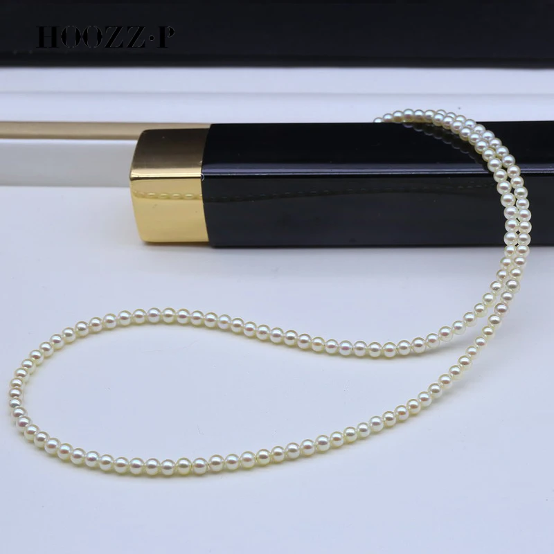 HOOZZ.P Akoya Pearl Necklace 3-4mm AAA Mini Baby Japanese Saltwater White Pearls Beads Adjustable Chain Luxury Jewelry For Women