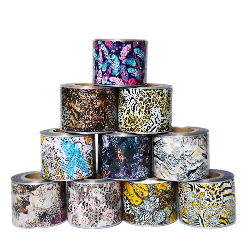 

10rolls 4cm*50M Leopard Print Nail Foils Feather Animal Serpentine Nail Art Transfer Sticker Adhesive Slider Finger Art Decals