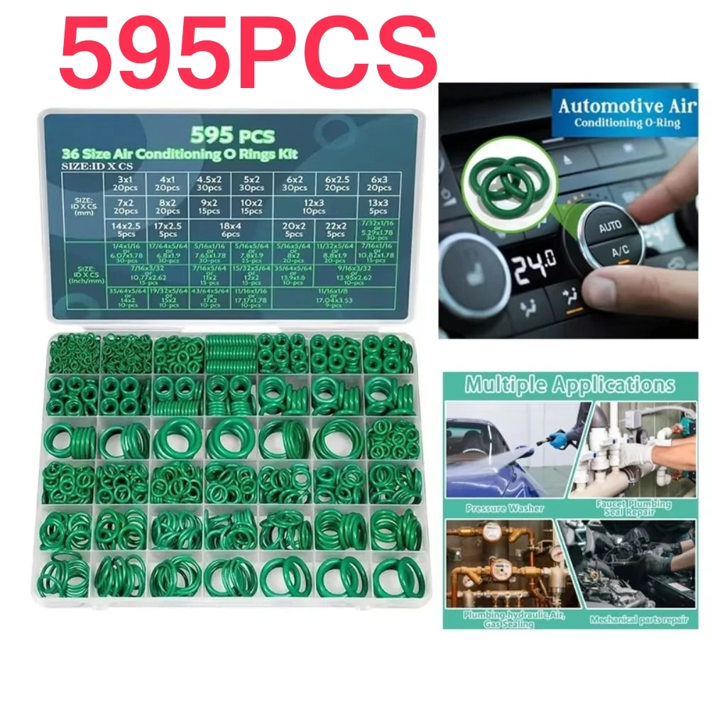 595/270Pcs Air Conditioning O Ring Kit Assortment Set 36 Size O-Type Sealing Rubber Ring Rubber Accessories Maintenance