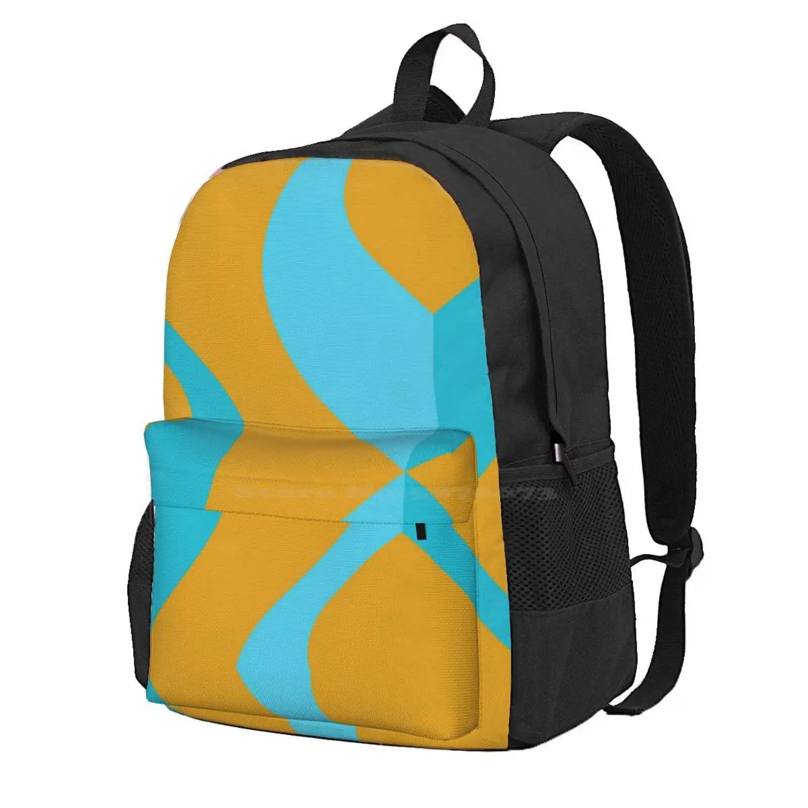 Aqua Peacock Feather Abstract Art Hot Sale Schoolbag Backpack Fashion Bags Diamond Aqua Blue Mustard Yellow Pattern Peacock