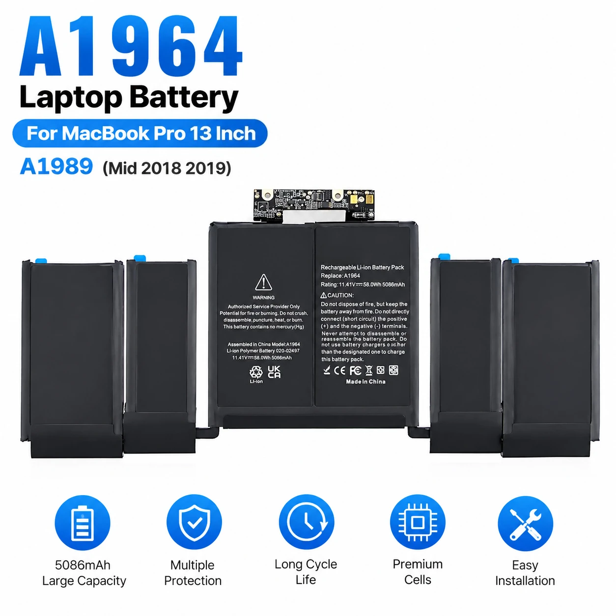 A1964 Battery for MacBook Pro 13 Inch A1989 A2251 Replacement Battery 2018 2019 2020 EMC 3214 3358 3348