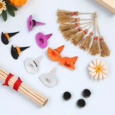 

Halloween Hat with Broom and Small Cauldron Craft Kit for DIY Decorations Tiny Party Favors Ornament Set