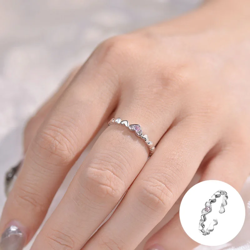 

100% 925 Sterling Silver Love Heart Open Ring for Women Girl Romantic Fashion Simple Design Jewelry Party Gift Dropshipping