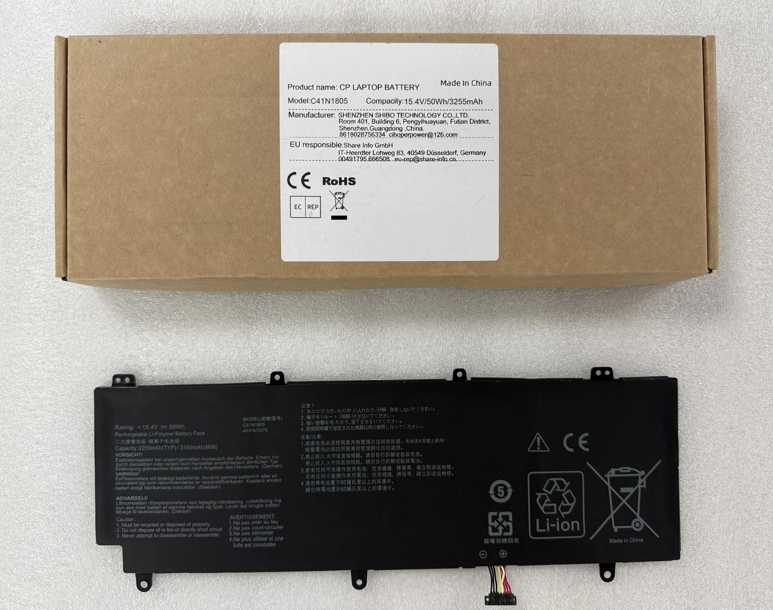 

Аккумулятор для ноутбука C41N1805 0B200-03020000 для ROG ZEPHYRUS S GX531 GX531G GAMING GX531GS GX531GX GX531GM Series 15,4 В/50 Втч/3255 мАч