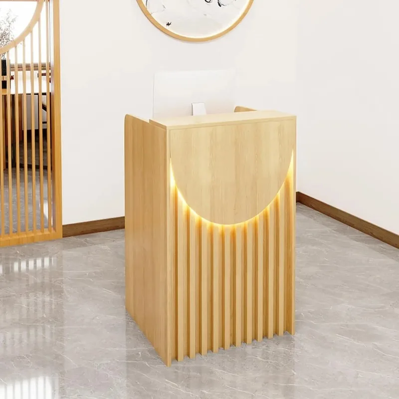 Desk Counter Table, L-Shap Cashier Front Desk,Wooden Computer Desk Reception Table,Reception Counter for Supermarket Convenience