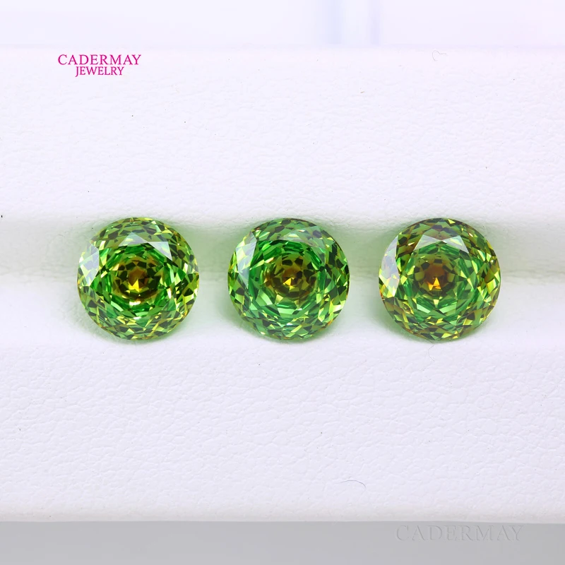 Eye Gems Two Tones Round Shape Vivid Green Cubic Zirconia Stone 8mm 10mm Rose Cut Loose CZ Synthetic Gems Beads For Jewelry