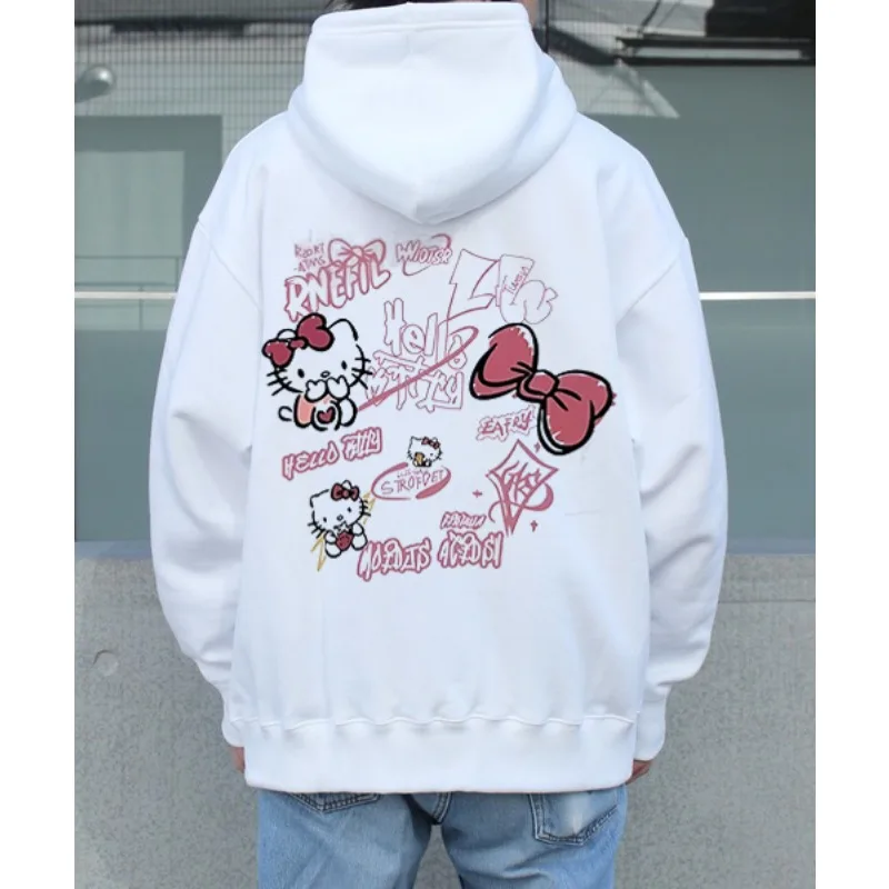 

Женские осенне-зимние толстовки Sanrio с принтом Hello Kitty Harajuku Y2K, толстовка большого размера из чистого хлопка, модный женский пуловер, пальто