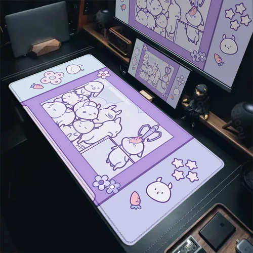 Imagen 1 del producto Alfombrilla de ratón con interruptor de dibujos animados de conejo púrpura Kawaii, accesorios para teclado de jugador grande, 30x80cm, borde de bloqueo para ordenador portátil, alfombrilla protectora de escritorio de oficina