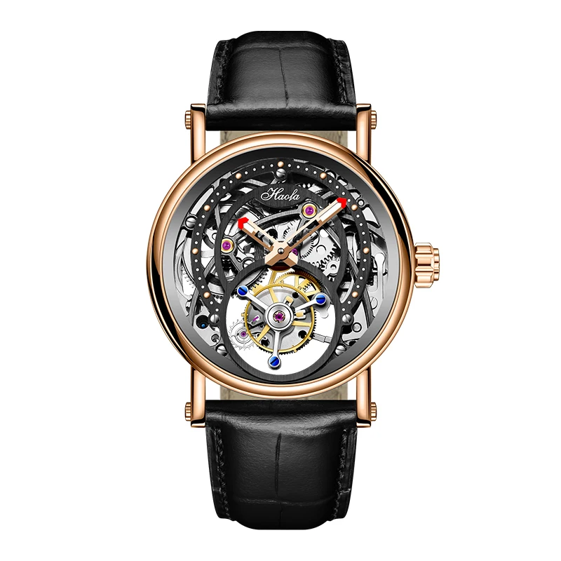 Haofa Manual Tourbillon Watch for Men CNC Classical Texture Engraving Sapphire Skeleton Movement Mechancial Watch Business 1603