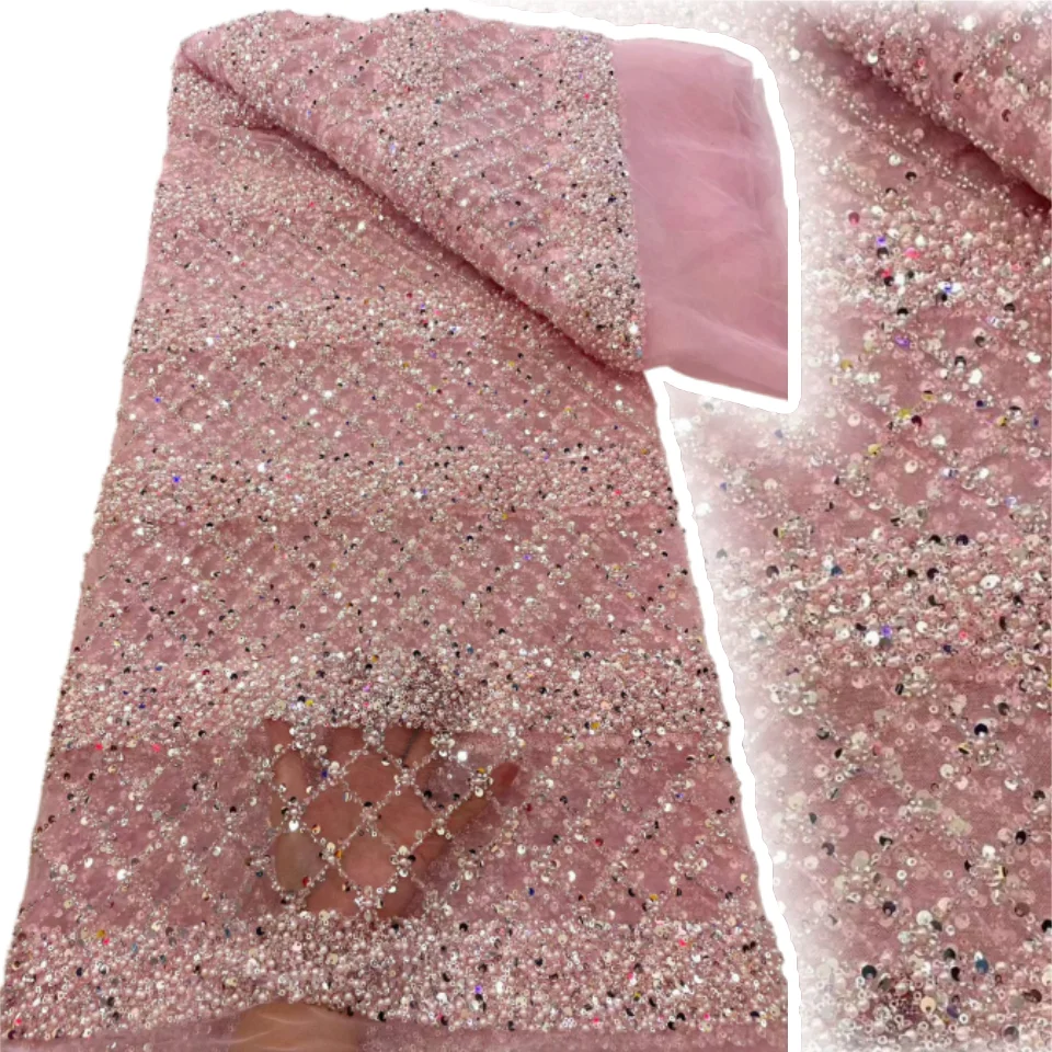 Embroidery Net Dress - Hot Pink African Nigerian High-Quality Sequins