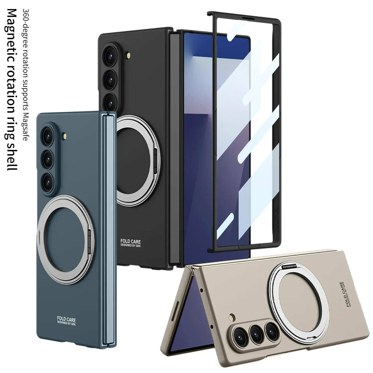 

Magnetic Rotating Bracket Wireless Charging Phone Case for Samsung Z Fold 7 6 with Tempered Film Galaxy Fold7 Protective Cover