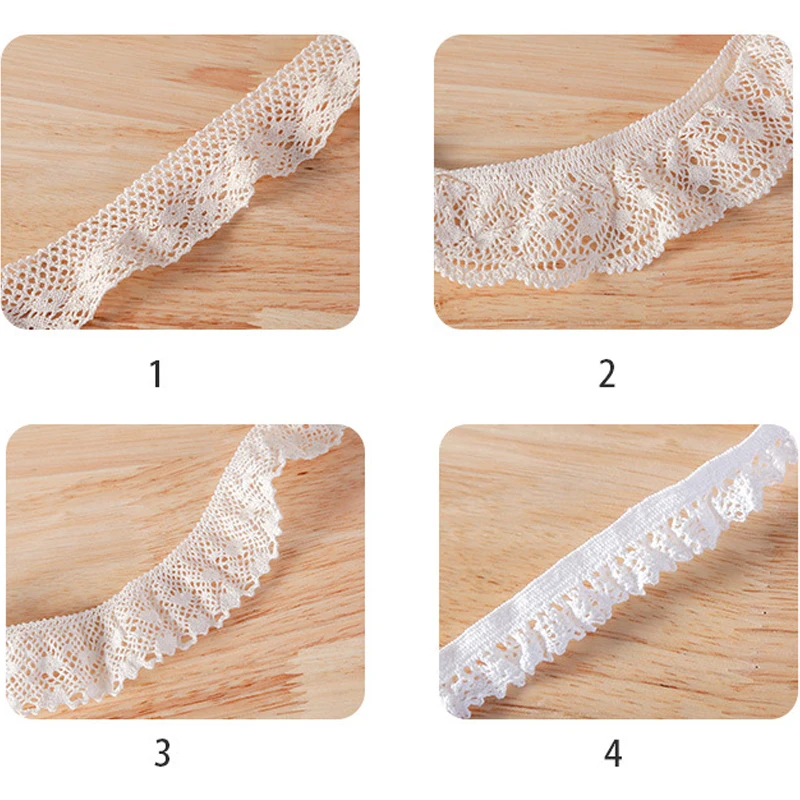 

Hot!!! Cotton Elastic Lace Trim, Sewing Material Accessories, Beige, White Design Lace Fabric Ribbon, 40Y, 153