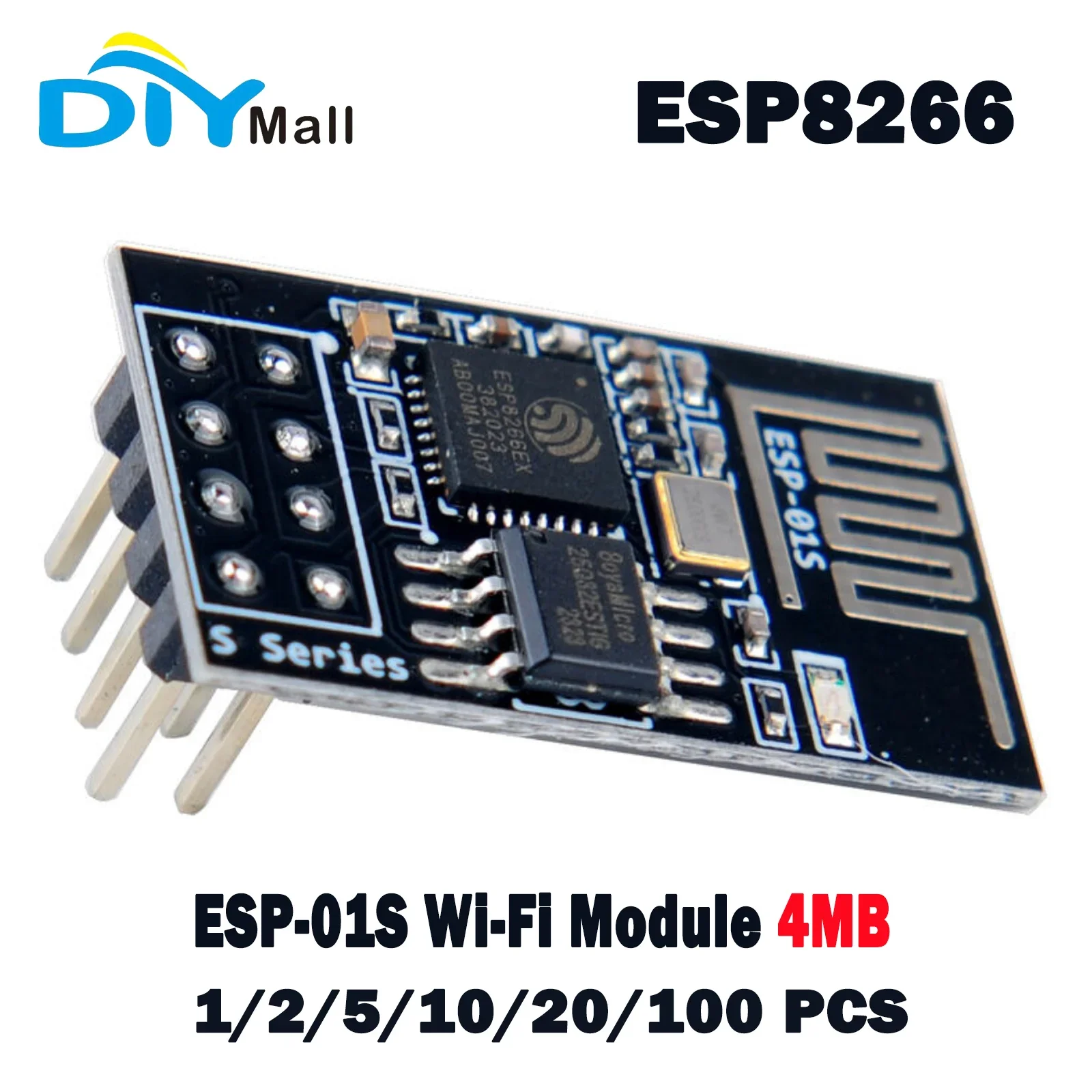 ESP-01S ESP8266 WiFi Wireless Serial Transceiver Module 4MB Flash 3.3V Wi-Fi Module Compatible with Ar-duino IDE 1/2/5/10/20/100