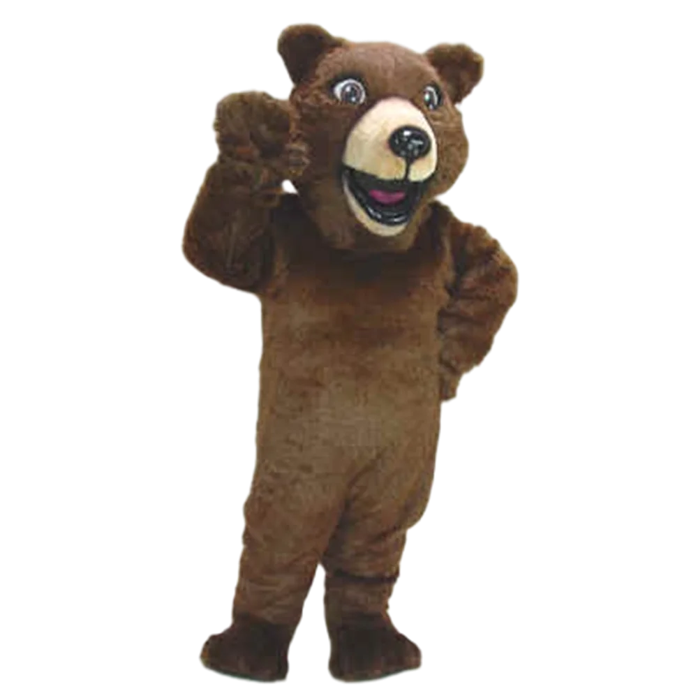 Happy Grizzly Mascot Costume Brown Furry Bear Mascotte Mascota Outfit Suit Carnival Fancy Dress EMS FREE SHIP SW512