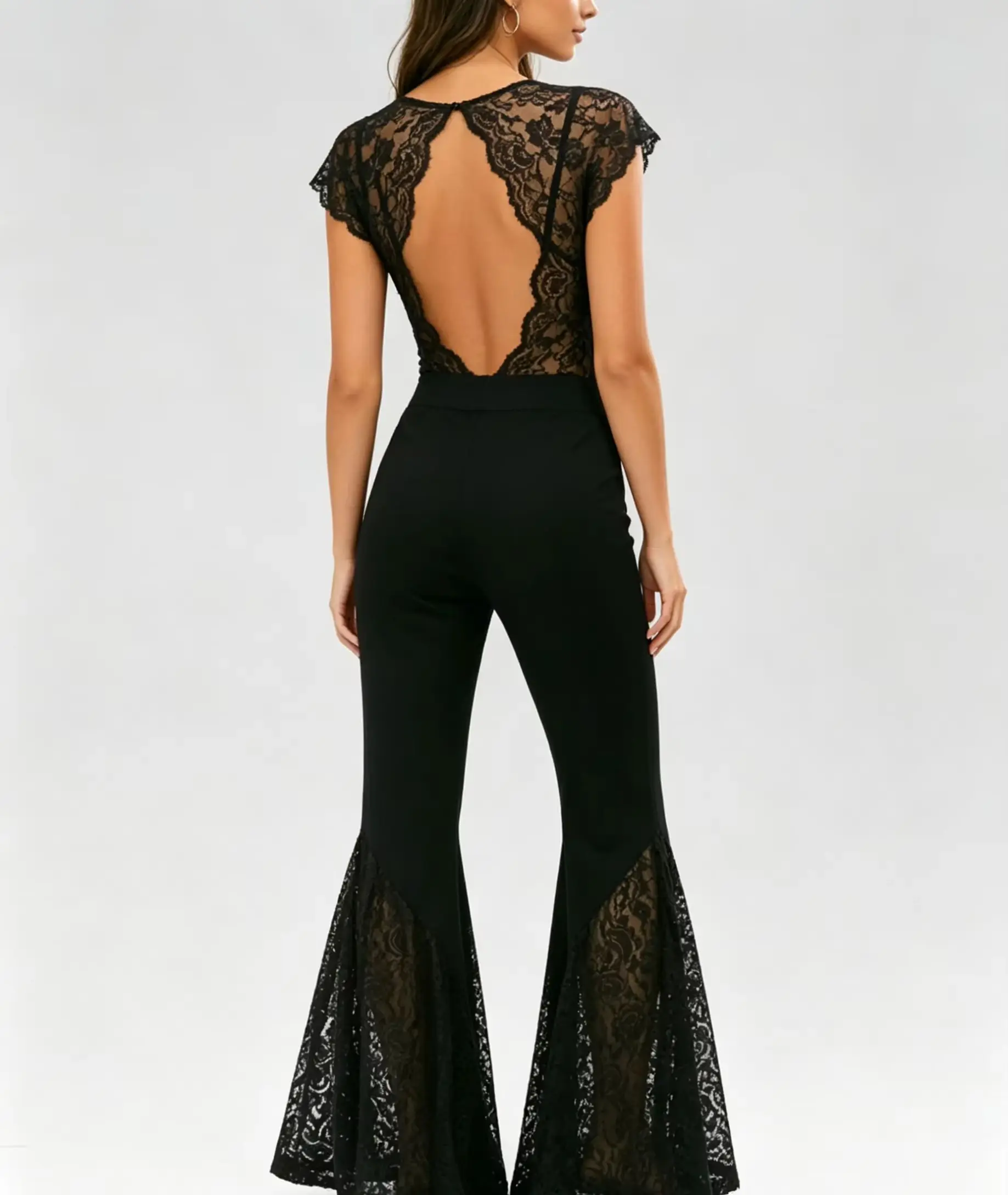 HG 2026 Women's Gothic Punk Lace Flare Pants Slim Bandage Side Bellbottoms For Women Black Loose Summer Thin Trousers Long Pants