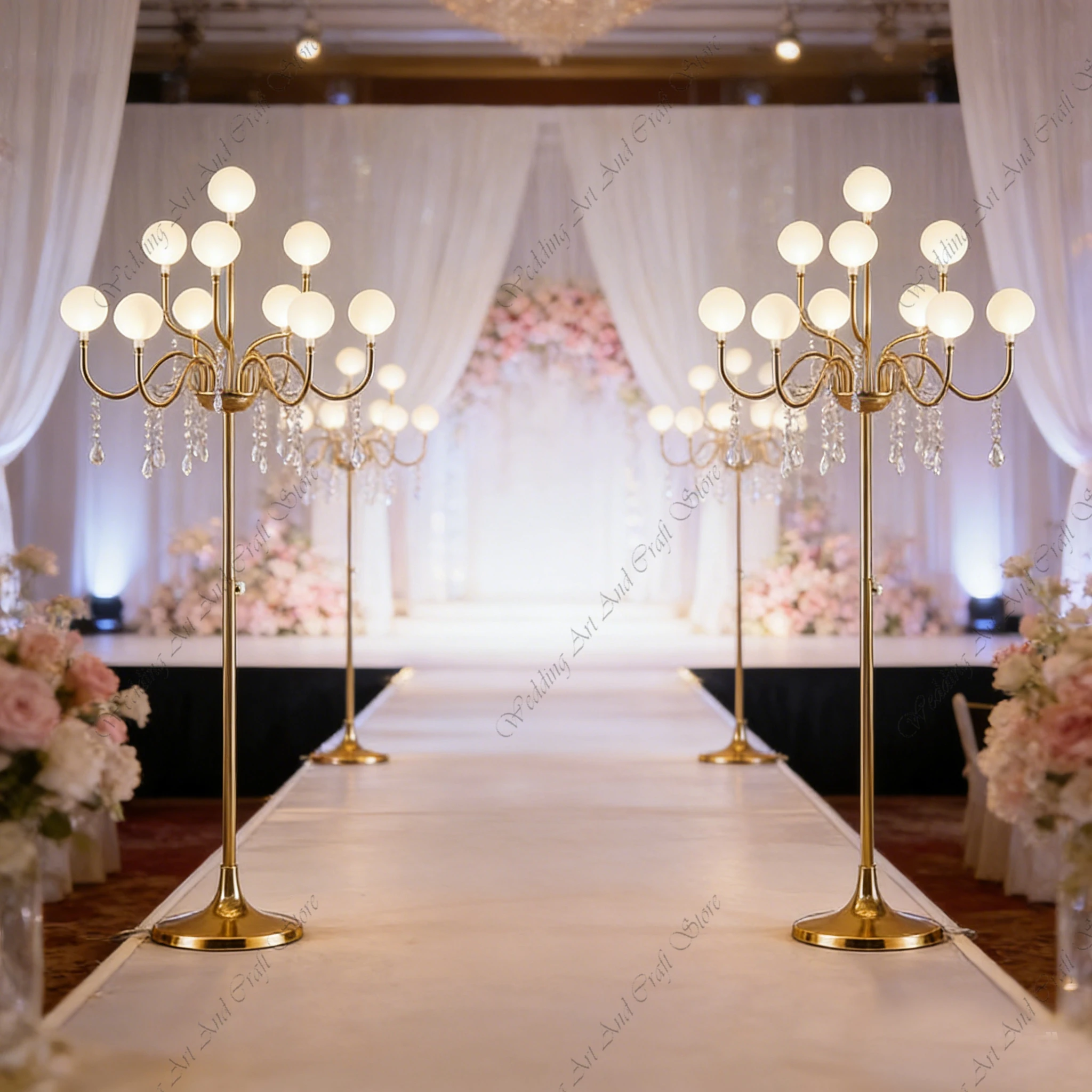 

6pcs f30 110-160cm Adjustable Wedding Iron Art Electroplated Gold Multi Head Crystal Roadlight Wedding Decorative Light ivy650