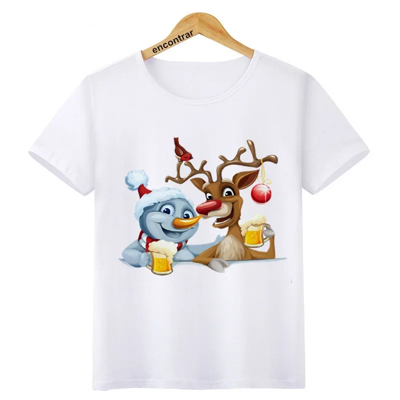 Camiseta de Papá Noel y Reno para niños y niñas, camiseta de manga corta a la moda, camisetas blancas, ropa, BAL609