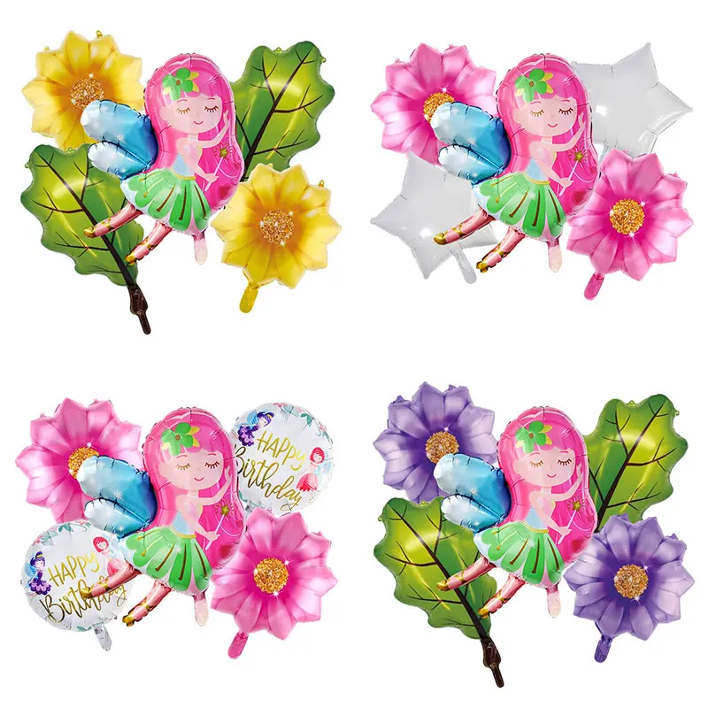 5 stücke Fee Ballon Bunte Sonnenblumen Blatt Party Dekoration Geburtstag Ballon Set Cartoon Aluminium Film Ballon Festival Liefert