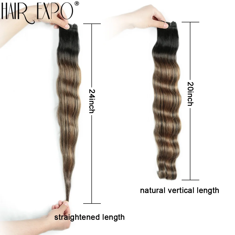 Bio Body Wave Hair Bundles 24Inch Piano Blonde Natural Synthetic Hair Extensions Ombre Thick Ponytail Loose Deep Hair Weaving image 5