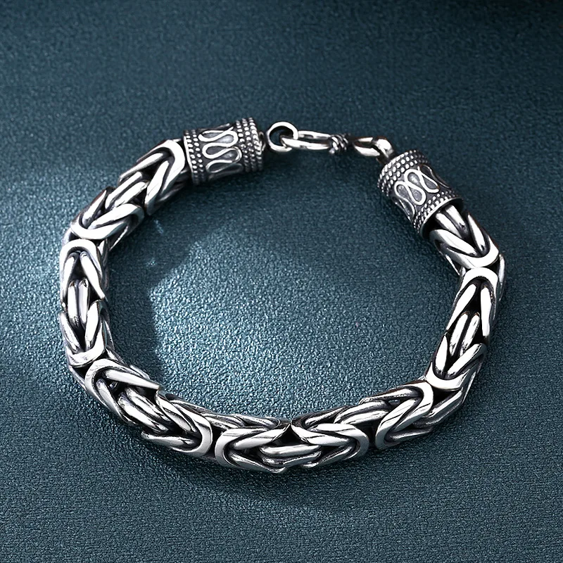 

925 sterling silver retro jewelry peace pattern bracelet men thick style handmade distressed thai silver trendystylish