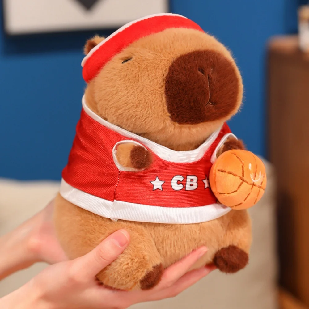Cartoon Capybara Plush Toy Cute Football Basketball T-Shirt Cosplay Capybara Stuffed Doll Perfect Gift for Sports Lovers
