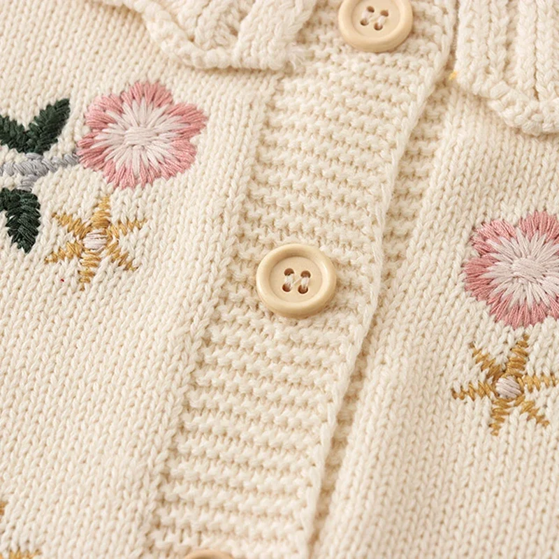 سترة جديدة لخريف 2025 من عمر 0-3 سنوات ملابس أطفال بناتي سترة حياكة بأكمام طويلة مطرزة لحديثي الولادة سترة بناتي #4
