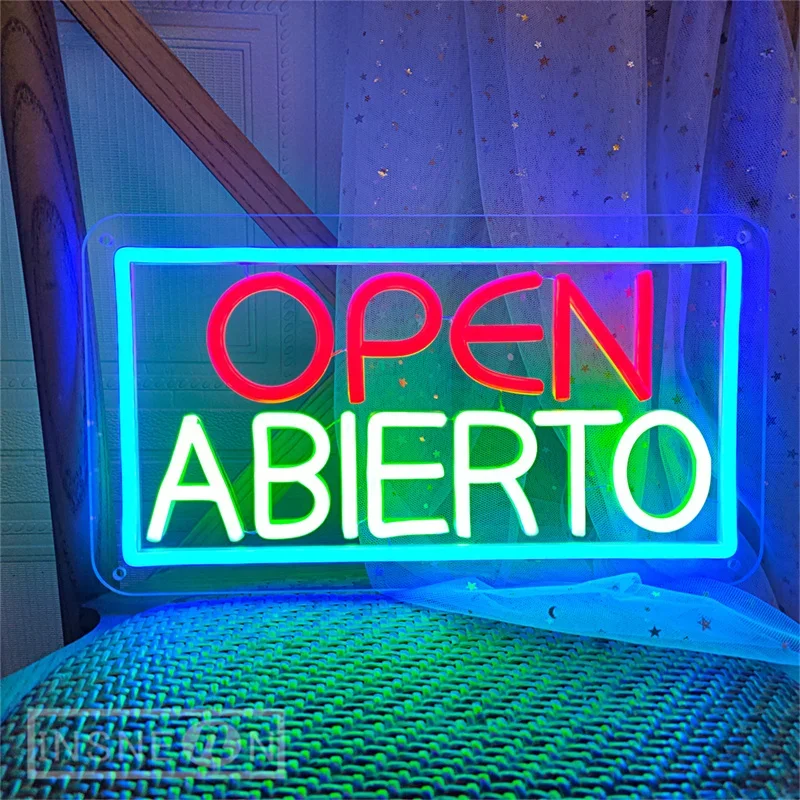 Neon Sign LED Light Abierto Spanish Neon Signs for Coffee Shop Studio Room Wall Decor Disco Club Bar Restaurant Open Neon Signs