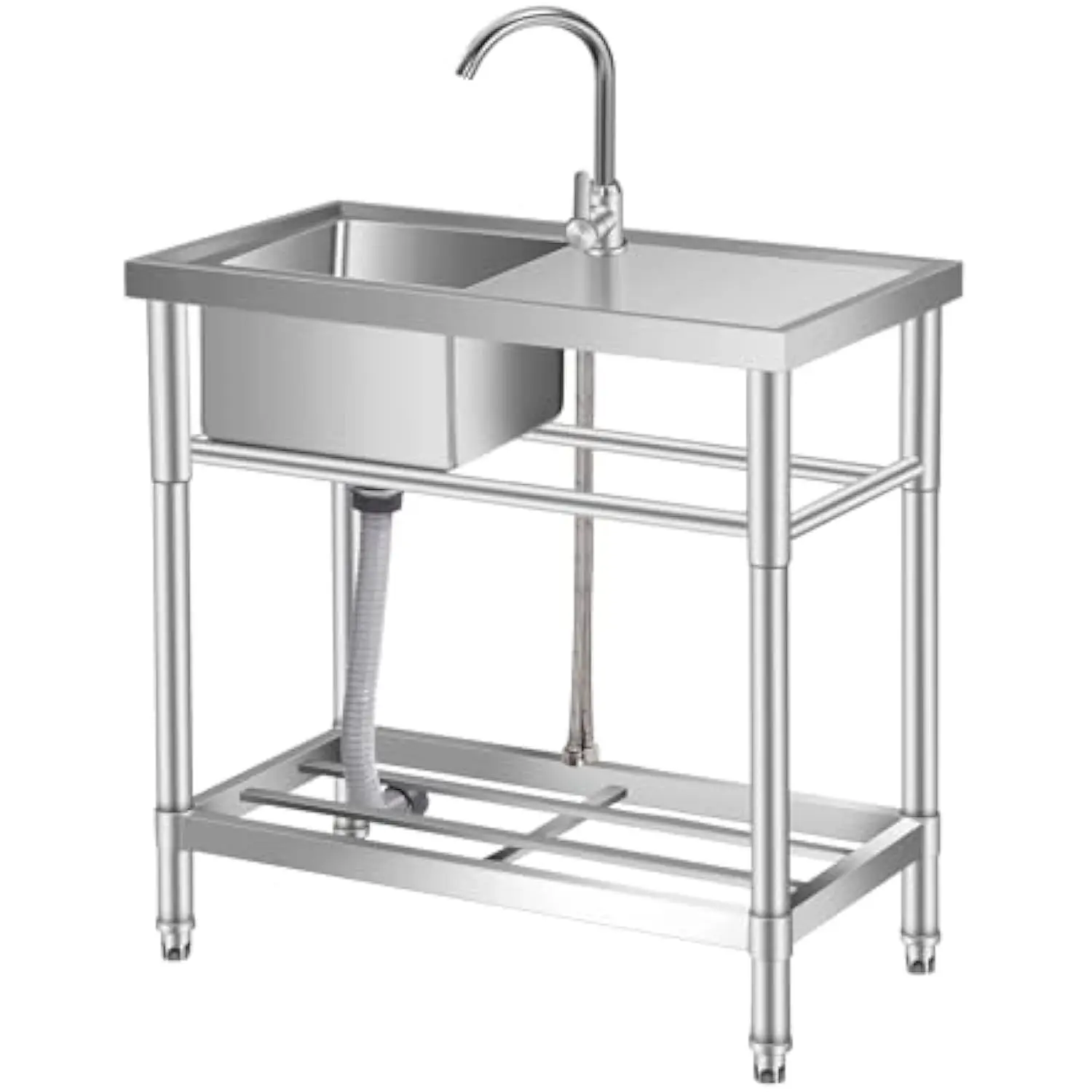 

Stainless Steel Utility Sink, 30 Single Bowl Kitchen Laundry Sink with Cold and Hot Water Pipe, Stainless Steel Commercial with